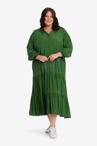 Puff Long Sleeve Green Modest Dress