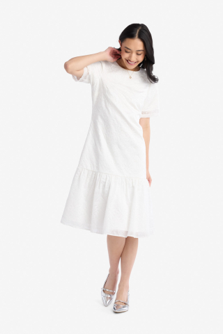 Embroidered White Modest Dress