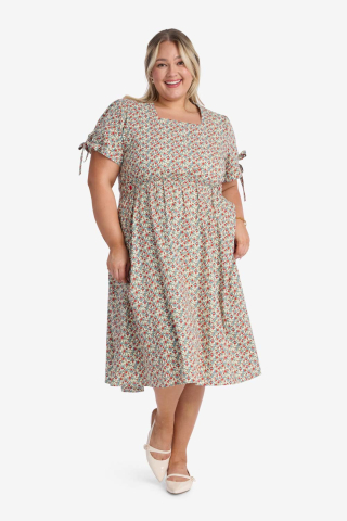 Square Neck Multi Floral Modest Dress