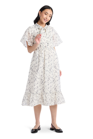 Flutter Sleeve Black Floral Modest Dress