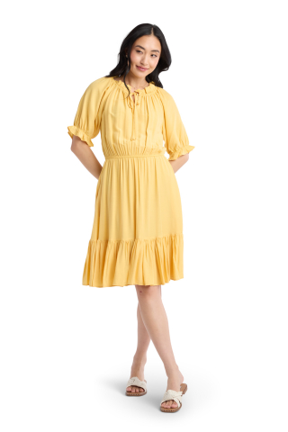Ruffle Neck Tie Yellow Modest Dress