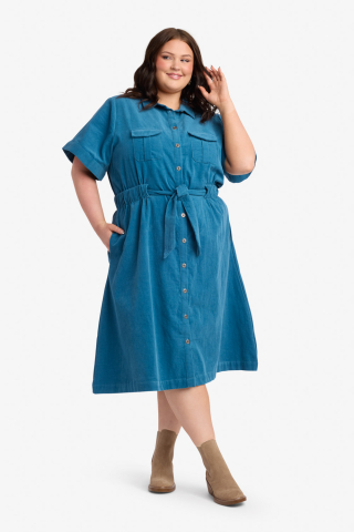 Corduroy Button Down Teal Modest Dress