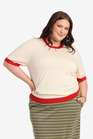 Contrast Band Sweater Red Modest Top