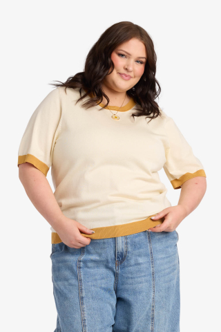 Contrast Band Sweater Yellow Modest Top