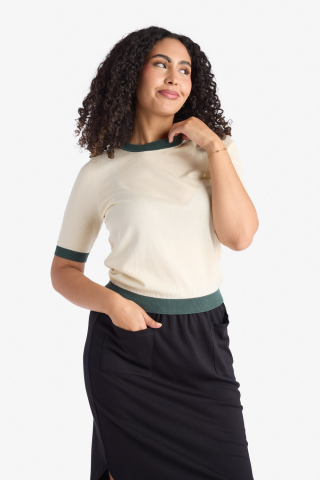 Contrast Band Sweater Green Modest Top