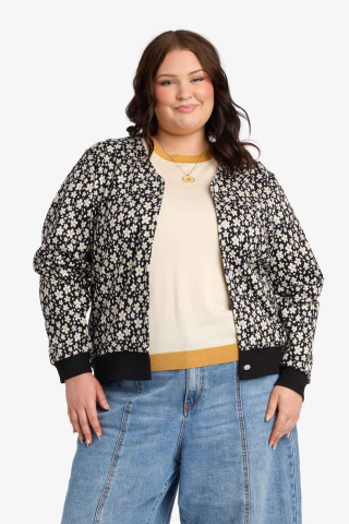 V Neck Button Down Cardigan Black Floral Modest Top