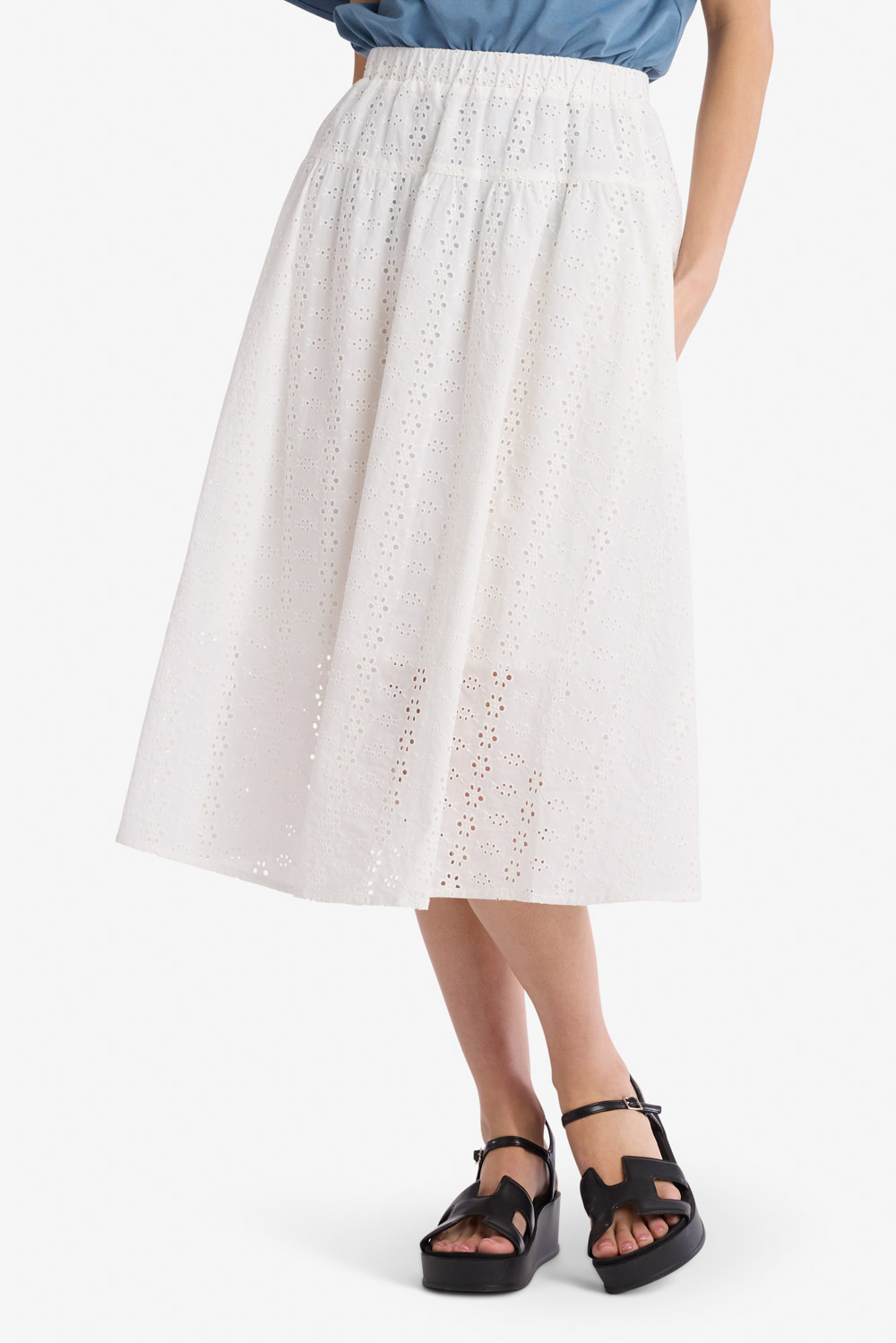 90's White Eyelet Midi Skirt by Lizsport main image 1