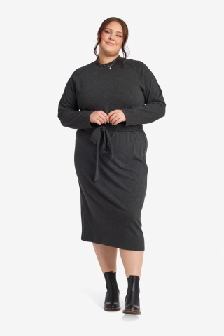 Raglan Sleeve Mock Neck Dark Gray Modest Dress