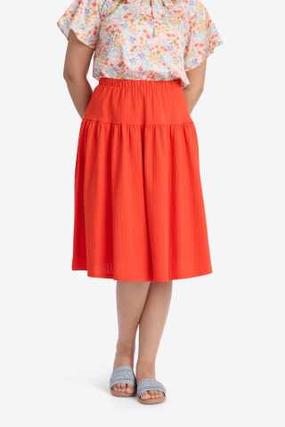 Red Drop Waist Knee Length Modest Skirt