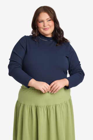 Rib Knit Mock Neck Navy Modest Top