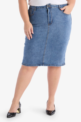 Denim Pencil Knee Length Blue Modest Skirt