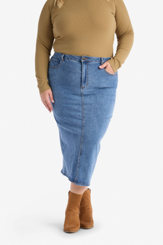 Denim Pencil Midi Blue Modest Skirt