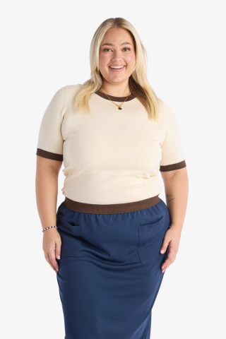 Contrast Band Sweater Brown Modest Top
