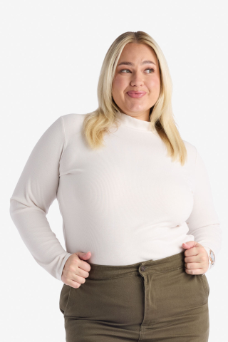 Rib Knit Mock Neck White Sand Modest Top