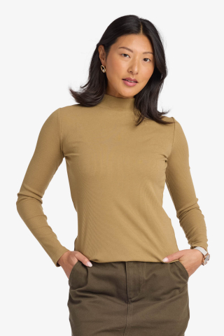 Rib Knit Mock Neck Bronze Modest Top